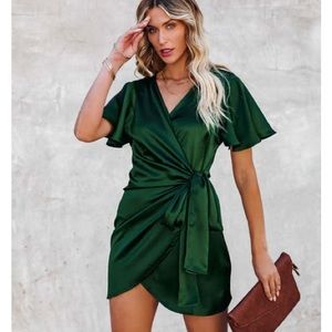 Frame Of Mind Satin Wrap Dress - Hunter Green